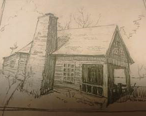 Pencil drawing of house with chimney